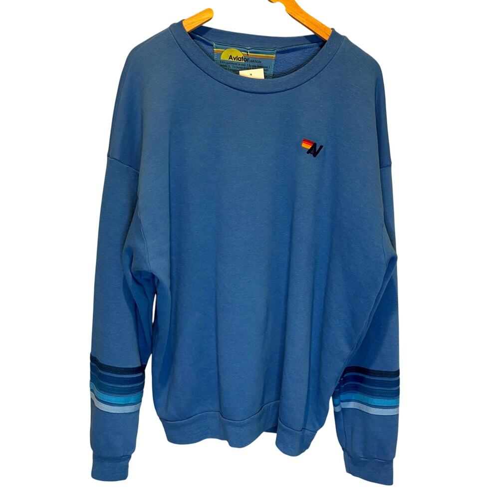 Aviator Nation NWT Rugby Stitch Crew Sweatshirt in Cobalt Blue - size Large